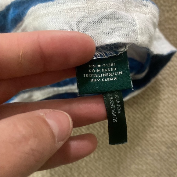 Lauren Ralph Lauren Blue&White Striped Boxy Linen Short Sleeve Shirt Size Large - Picture 8 of 8